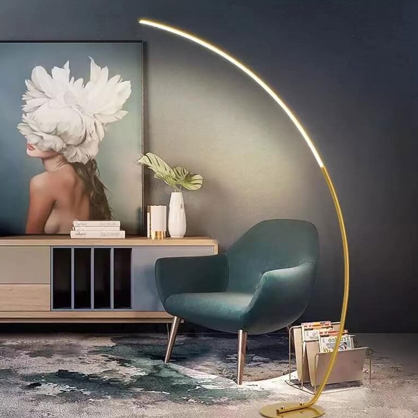 Minimalist Curved Line LED Aluminum Floor Lamp — Black / White Light (6000K) / 110V-120V For US/CA