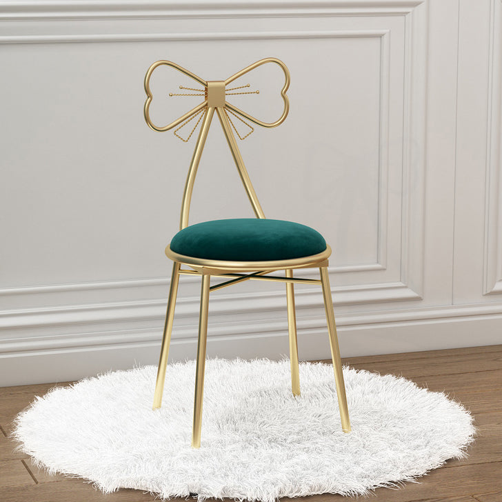 Bow Round Velvet Metal Vanity Stool — Gray - Velvet
