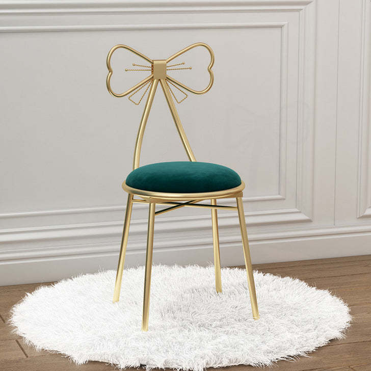 Bow Round Velvet Metal Vanity Stool — Gray - Velvet