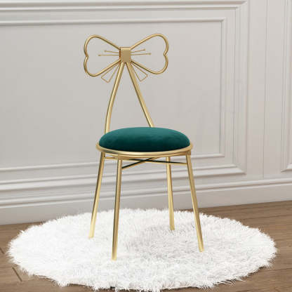 Bow Round Velvet Metal Vanity Stool — Gray - Velvet