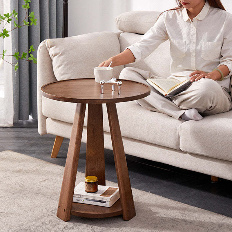Modern Round Rubberwood 2-Tier End Table