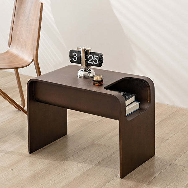 Minimalist Solid Wood C-Shaped Side Table — Walnut Wood Color