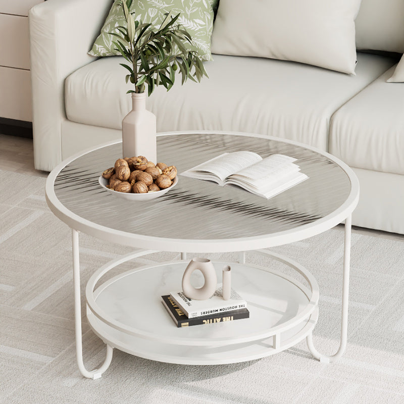 Modern Round Striped Glass Metal Coffee Table