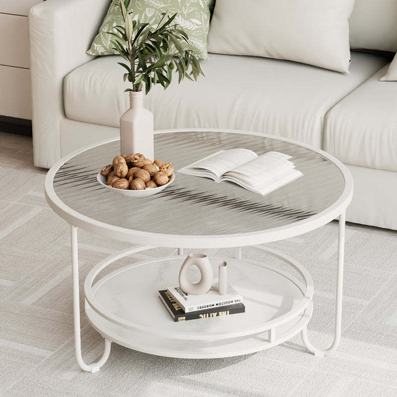 Modern Round Striped Glass Metal Coffee Table