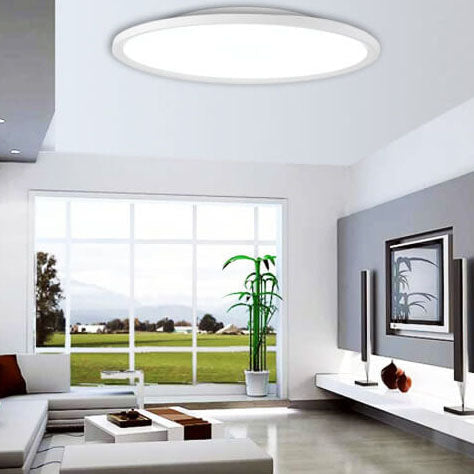 Minimalist round flush mount lighting in acrylic — 11.81" Diameter / Warm White (3000K) / Matte Black