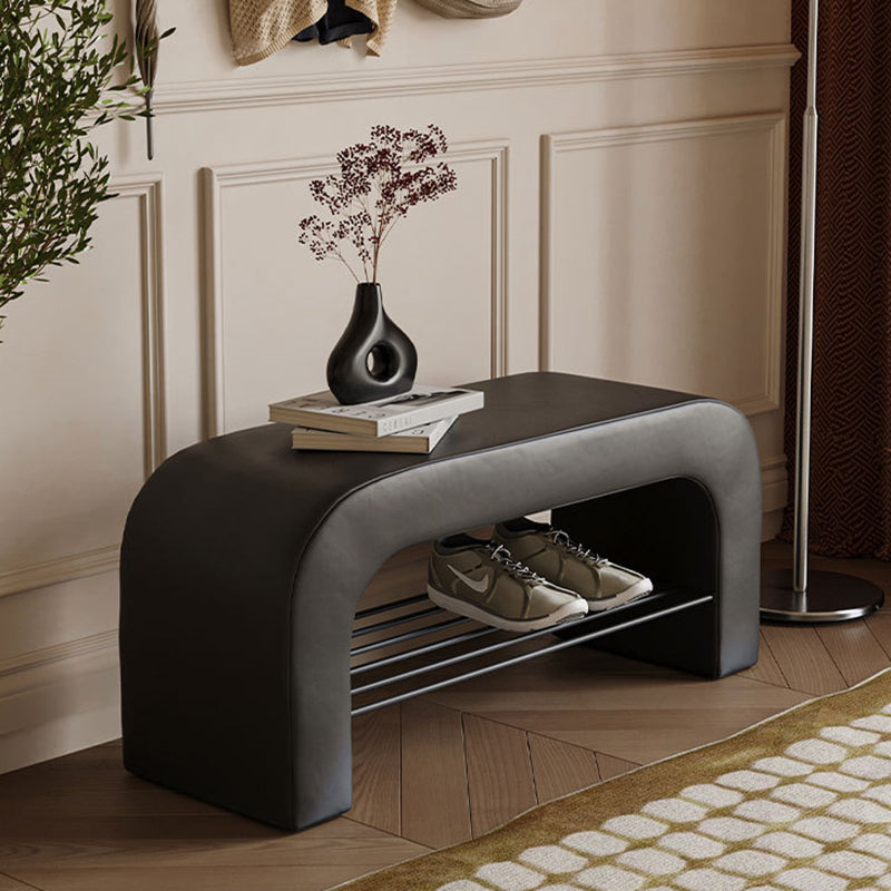 Minimalist Lambswool PU Leather Iron 1-Shelf Storage Bench