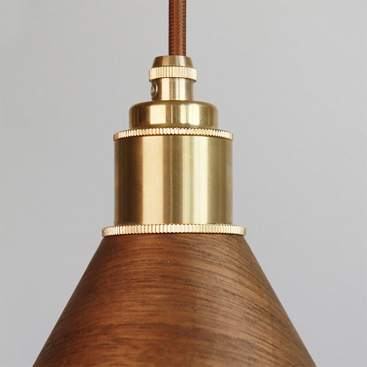 Nordic Minimalist Solid Wood Cone Copper Pendant Light