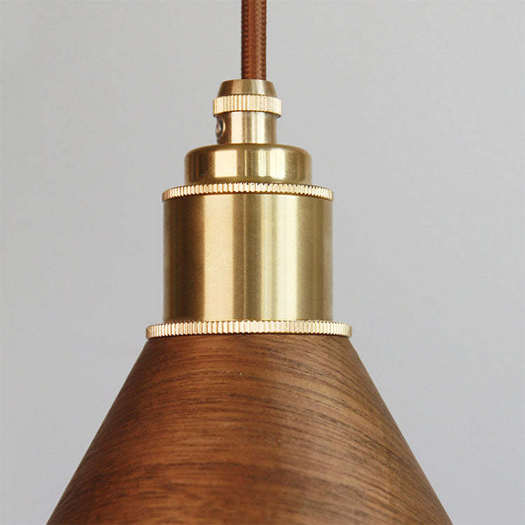 Nordic Minimalist Solid Wood Cone Copper Pendant Light