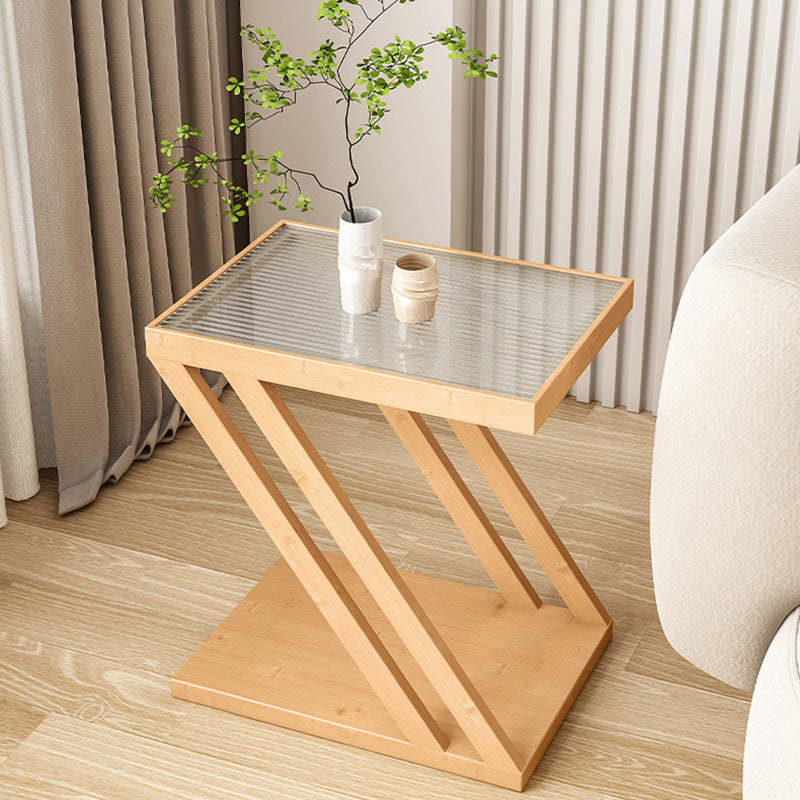 Minimalist Z-Shape Glass Bamboo Side Table