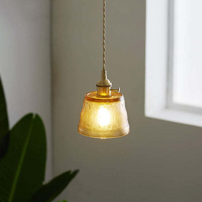 Vintage Glass Brass Drum Pendant Light