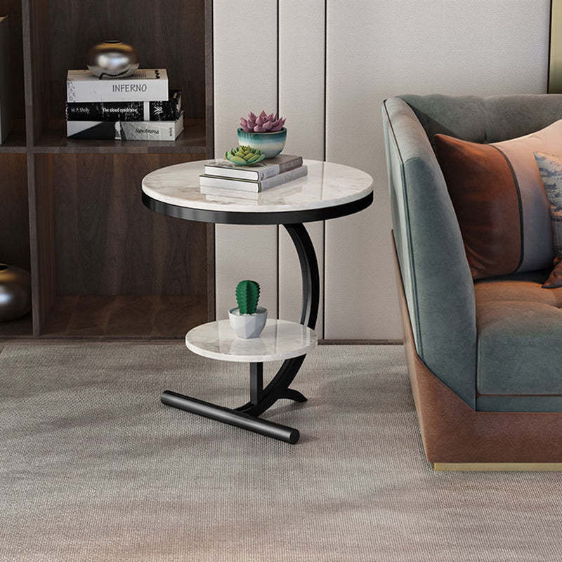 Minimalist Round Marble Metal 2-Tier Side Table