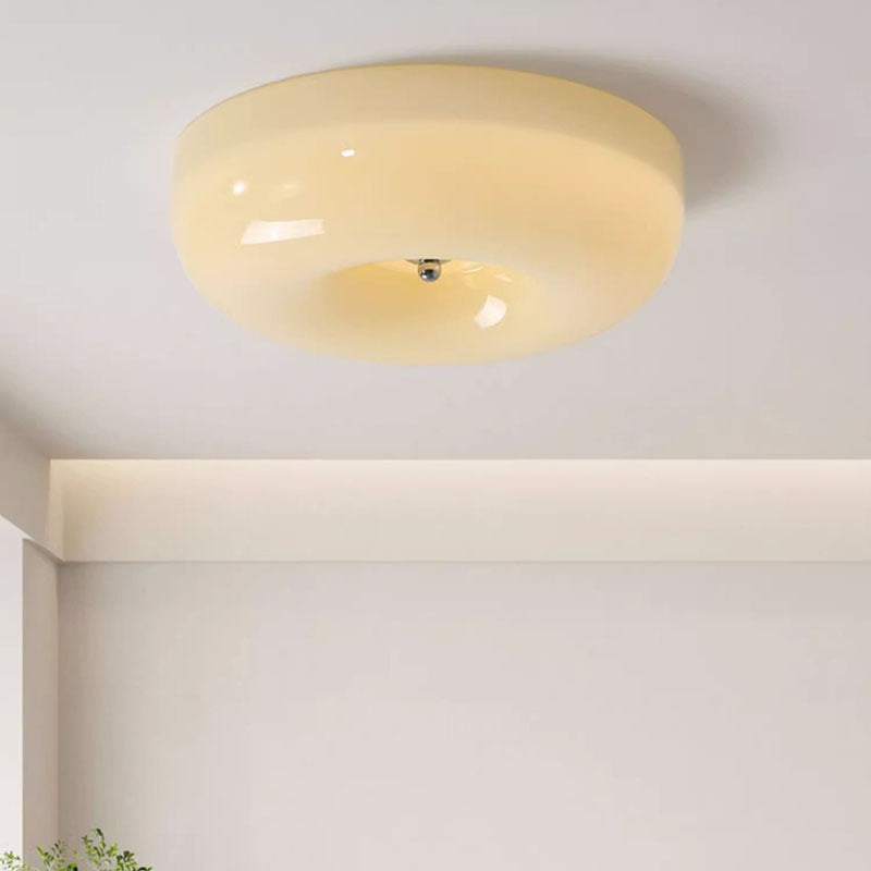 Nordic Creamy Yellow Pudding Glass Iron LED Flush Light