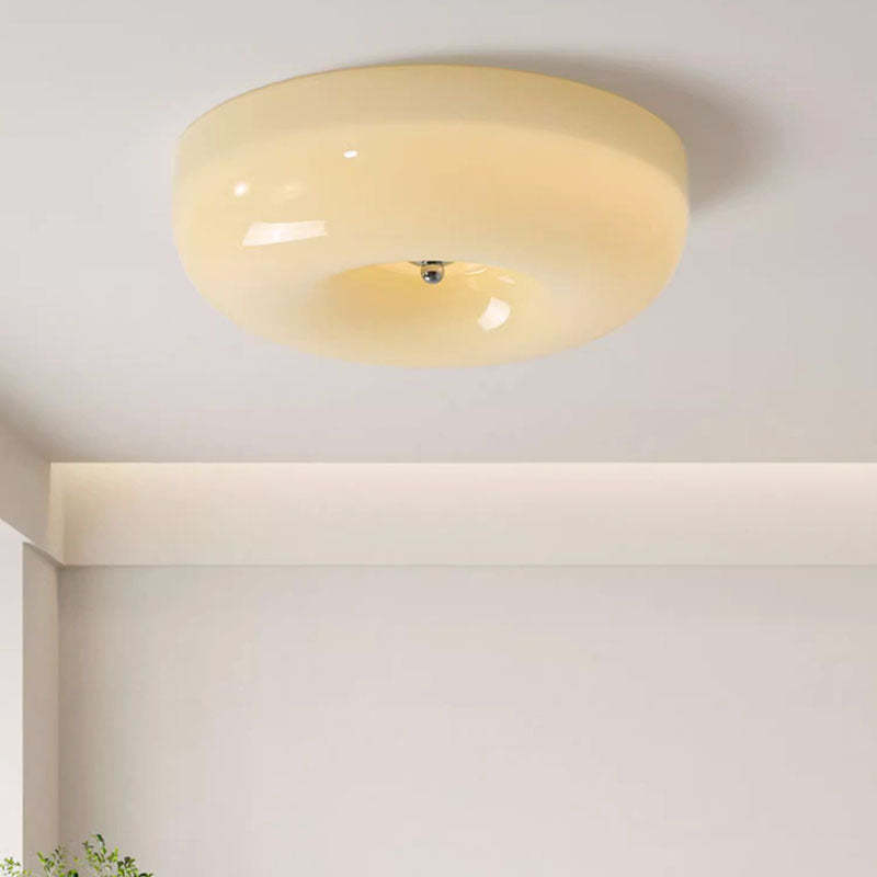 Nordic Creamy Yellow Pudding Glass Iron LED Flush Light