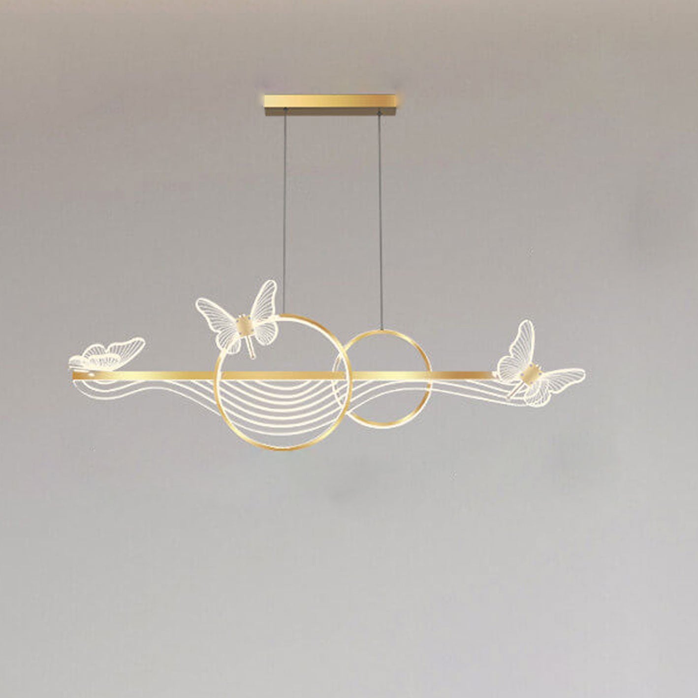 Nordic Butterfly Round Linear Island LED Chandelier — White Light (5000K) / Gold / 110V-120V For US/CA