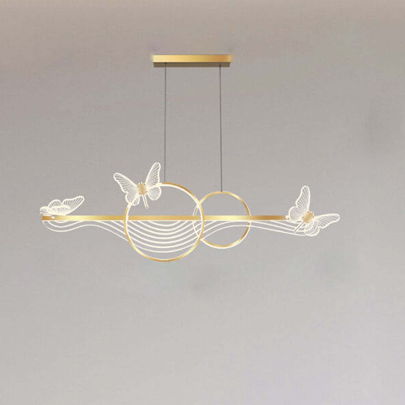 Nordic Butterfly Round Linear Island LED Chandelier — White Light (5000K) / Gold / 110V-120V For US/CA