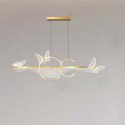 Nordic Butterfly Round Linear Island LED Chandelier — White Light (5000K) / Gold / 110V-120V For US/CA