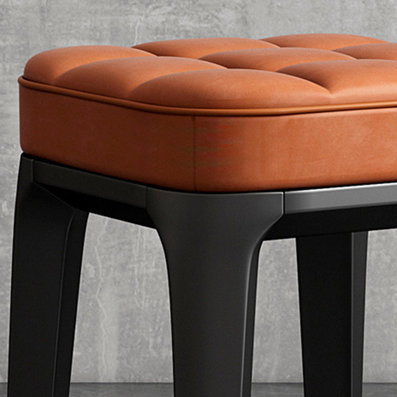 Contemporary Plaid Microfiber Leather Square Vanity Stool