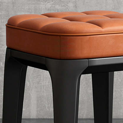 Contemporary Plaid Microfiber Leather Square Vanity Stool