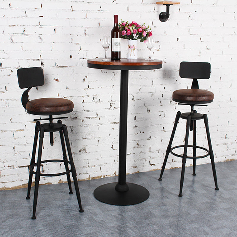 Vintage Round Wood Iron Bar Stool — Padded + Without Backrest