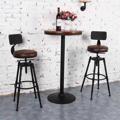 Vintage Round Wood Iron Bar Stool — Padded + Without Backrest