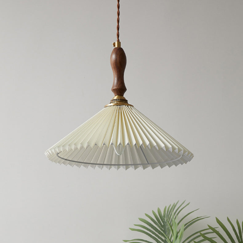 Vintage Pleated Fabric Conical Pendant Light