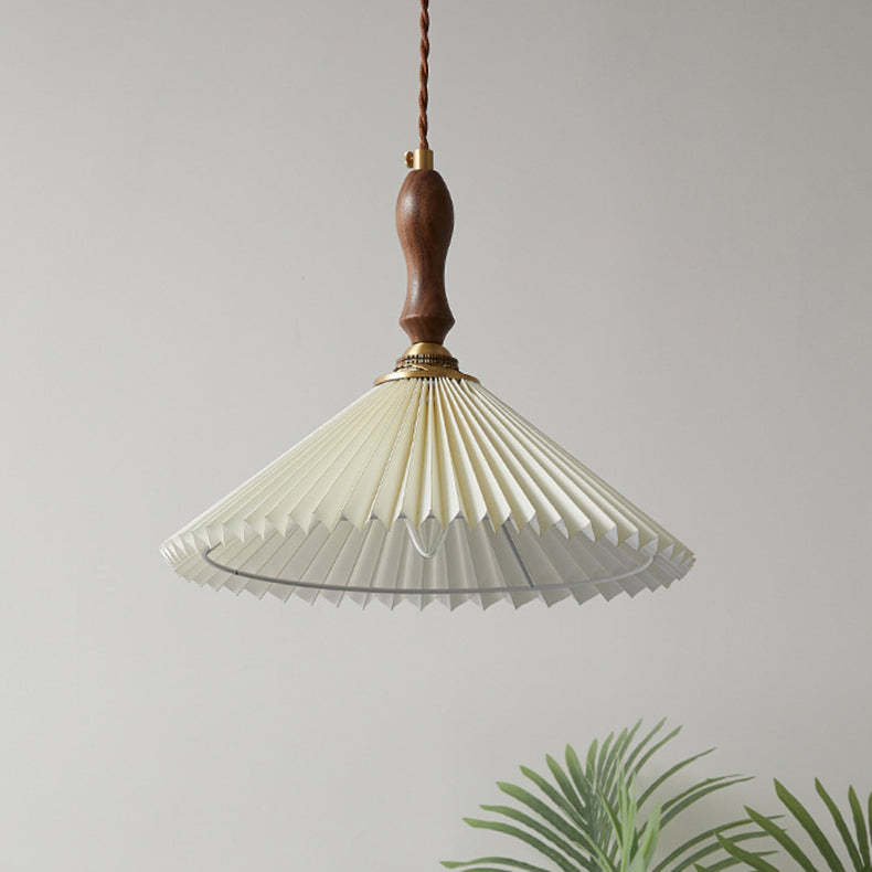 Vintage Pleated Fabric Conical Pendant Light