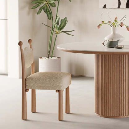 Modern Vertical Wood Lambswool Dining Chair