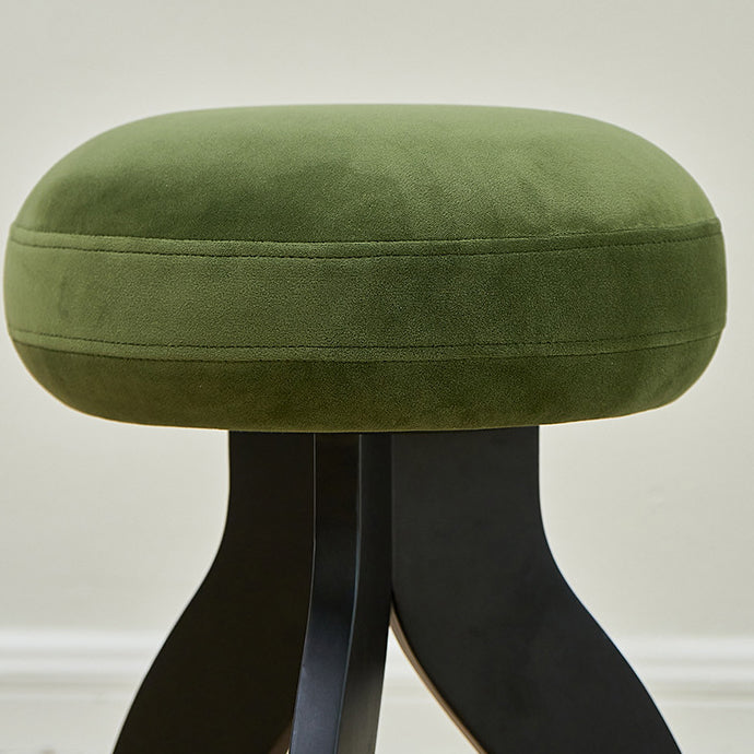 Vintage Triangle Base Wood Fabric Vanity Stool — Green + Black Frame