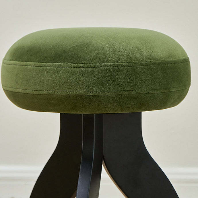 Vintage Triangle Base Wood Fabric Vanity Stool — Green + Black Frame