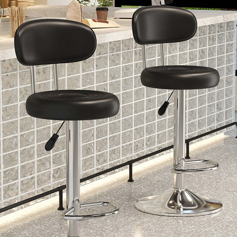 Contemporary Leather Swivel Bar Stool Height Adjustable — Blue Seat + Silver Base