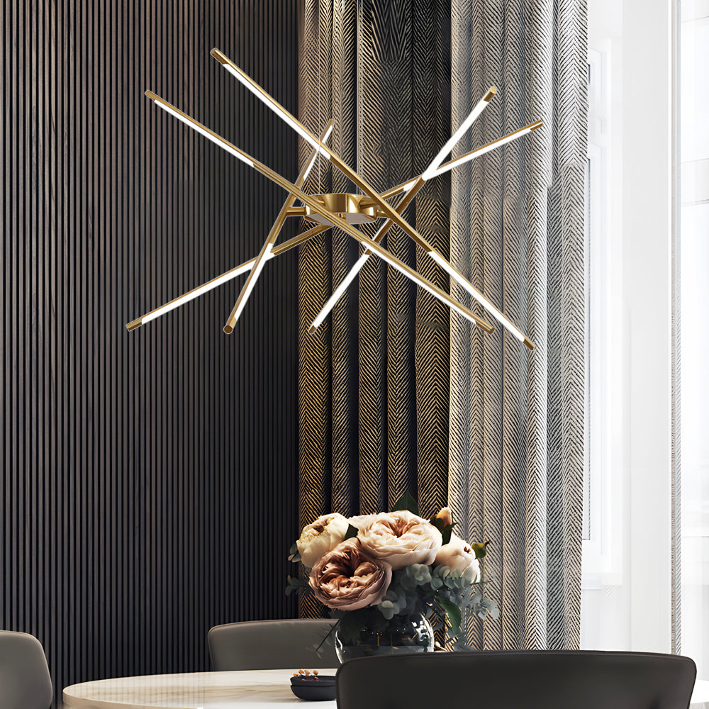 Modern Stepless Dimming Long Strip Sputnik — 6-Light / Black+Gold