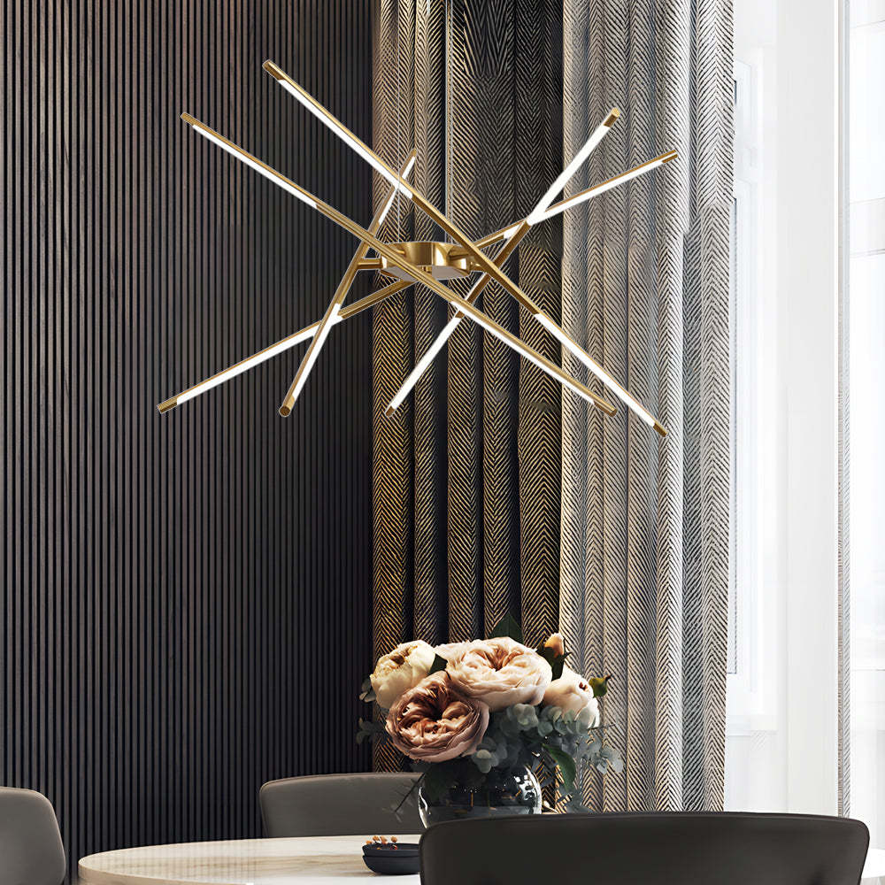 Modern Stepless Dimming Long Strip Sputnik — 6-Light / Black+Gold