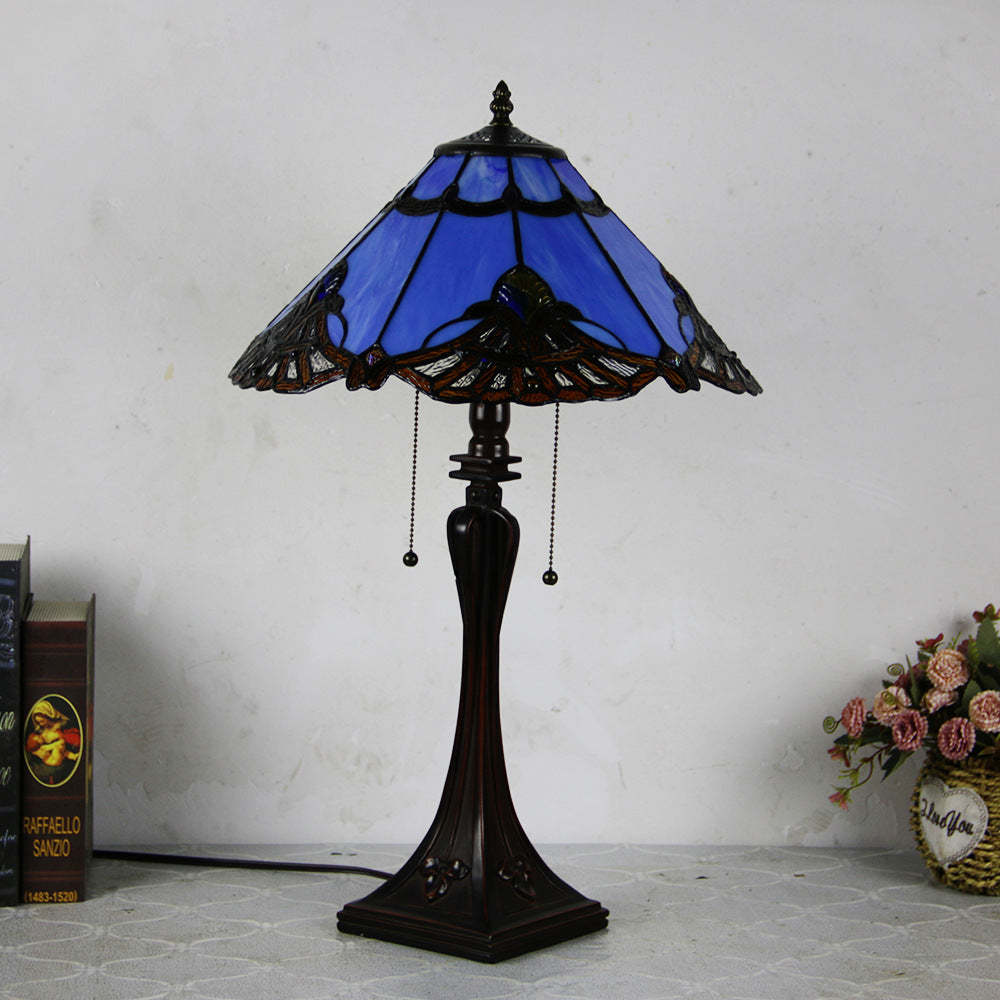 Tiffany Mediterranean Stained Glass Cone 2-Light Table Lamp — H / 220V-240V For UK/AU