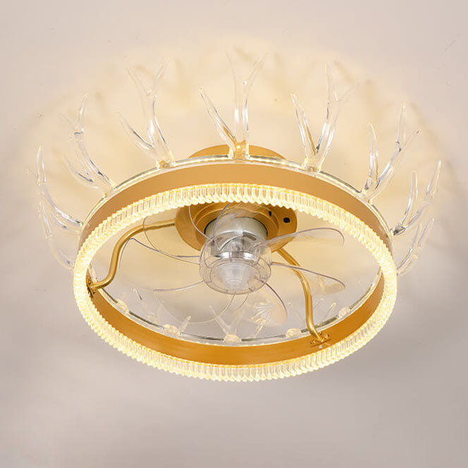 Modern Golden Antler Mount Ceiling Fan Light