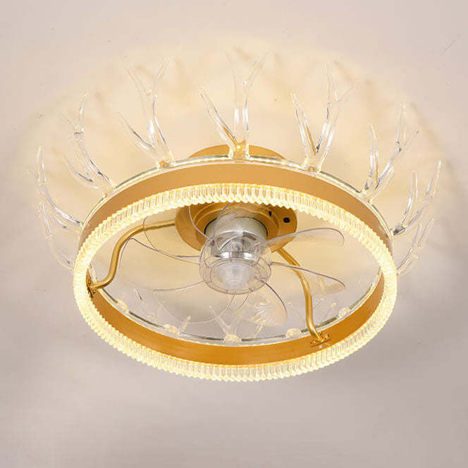 Modern Golden Antler Mount Ceiling Fan Light