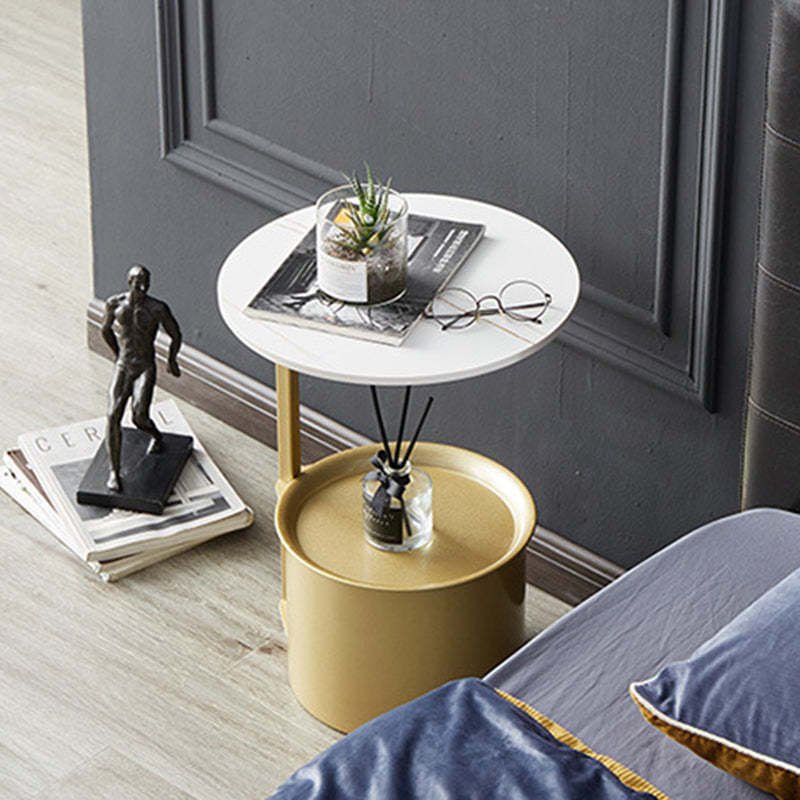 Minimalist Round Iron Rock Slab Side Table — Black Rock Slab - Black