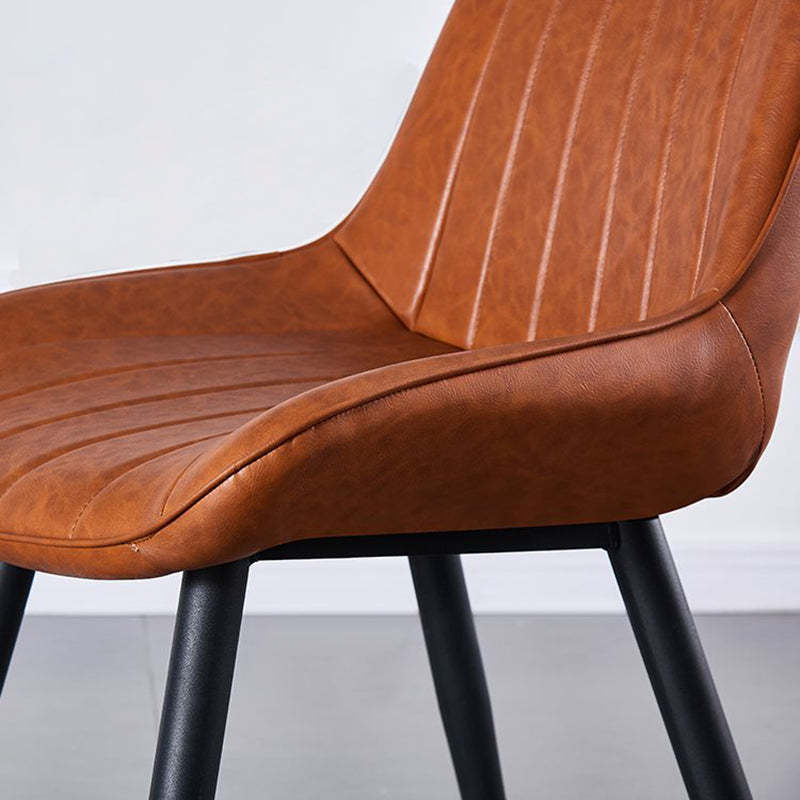 Modern Curved Leather Metal Dining Chair — Orange