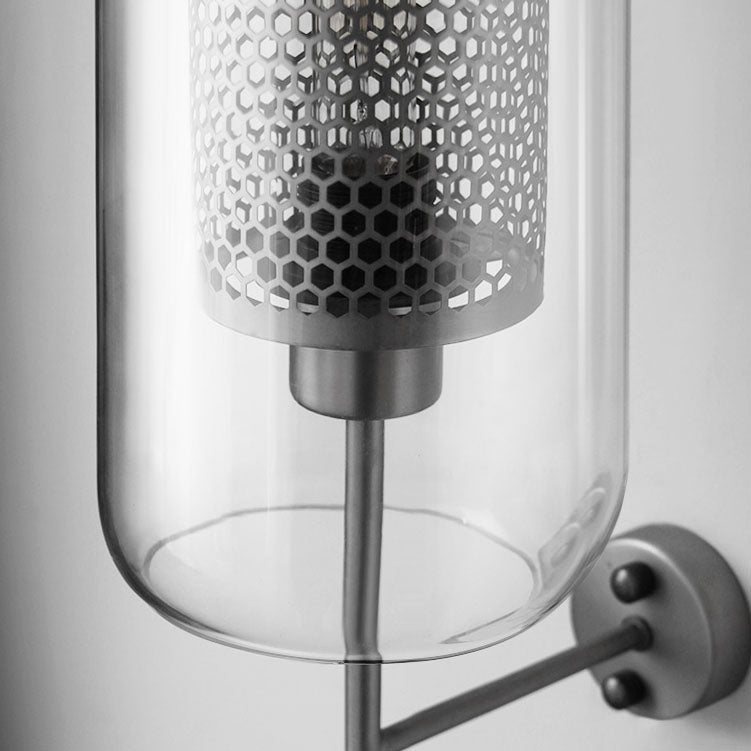 Industrial Cylinder Glass Iron Wall Sconce — Silver / 110V-120V For US/CA