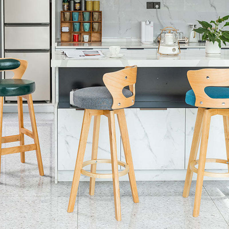 Modern PU Leather Wood Low-Back Bar Stool — Dark Blue PU Leather Cushion + Log Color Frame