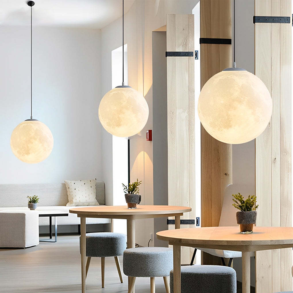 Round Moon Lunar 3D White Pendant Lamp