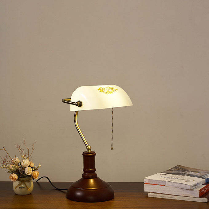 Vintage Solid Wood Glass Bank Zipper Lamp — A - Solid Wood + Green Shade / 110V-120V For US/CA