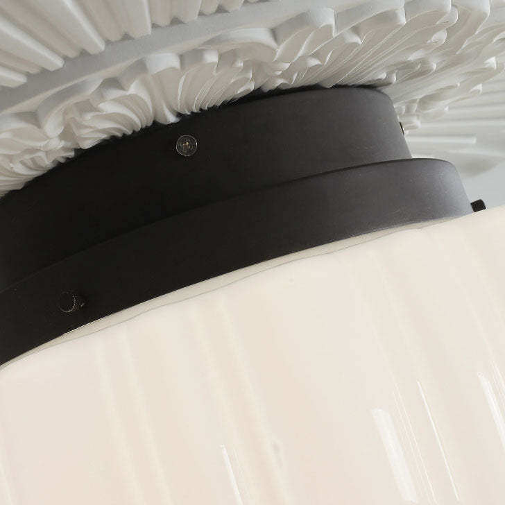 Art Deco Iron Pumpkin Glass 3-Light Flush Ceiling Light