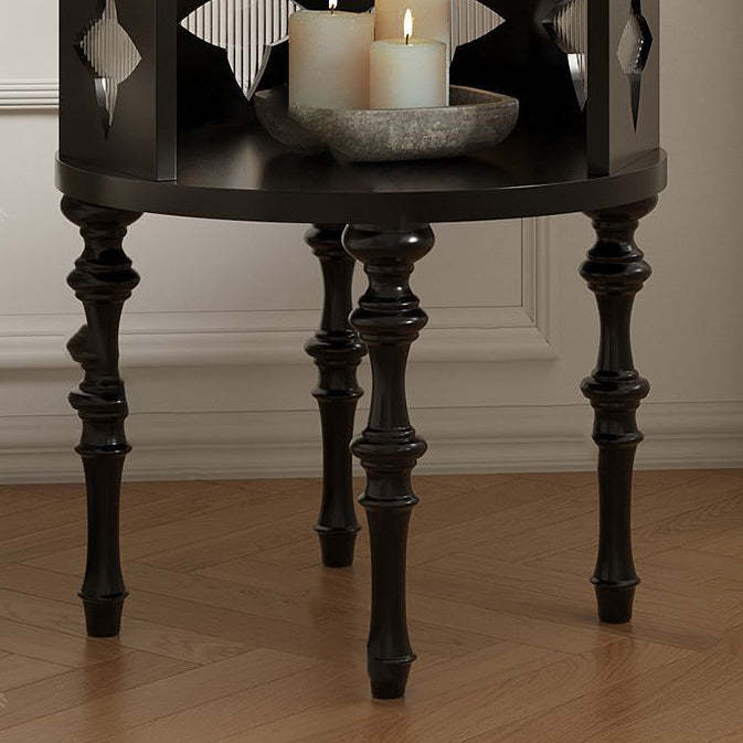 Vintage Cylinder Checkerboard Wood Glass End Table