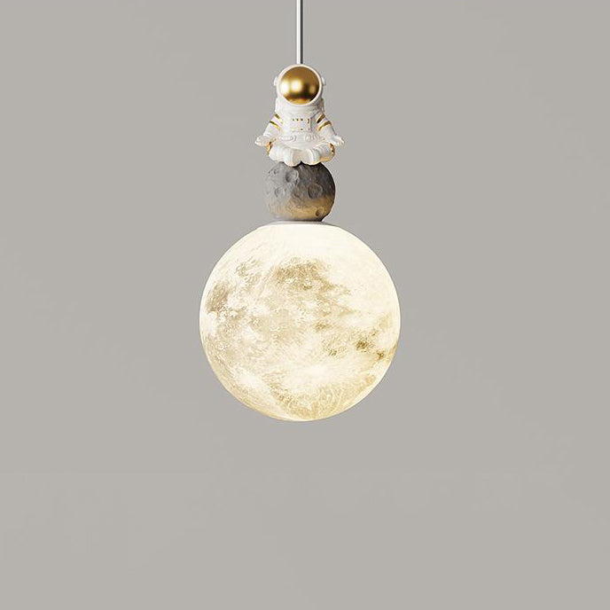 Minimalist Astronaut Moon Iron Resin LED Pendant Light