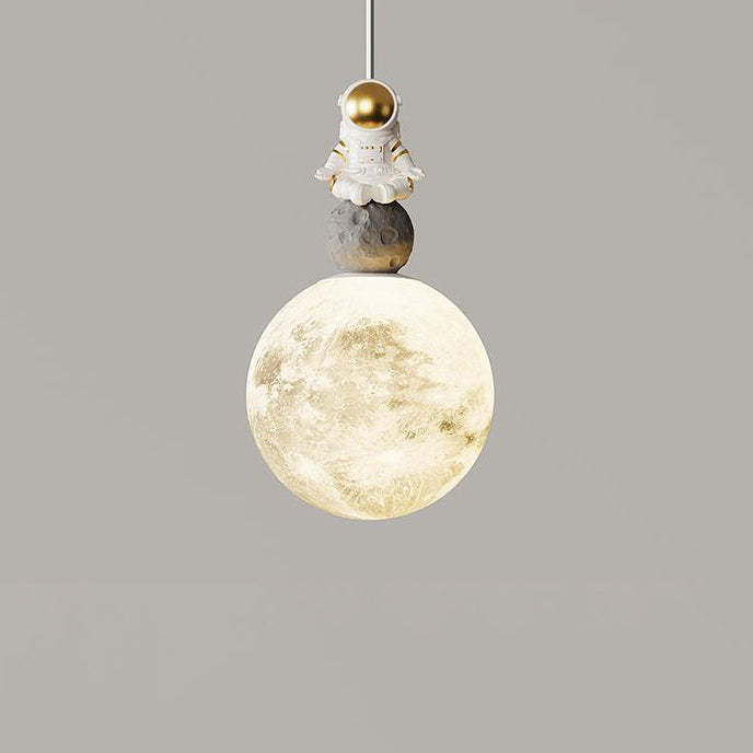 Minimalist Astronaut Moon Iron Resin LED Pendant Light