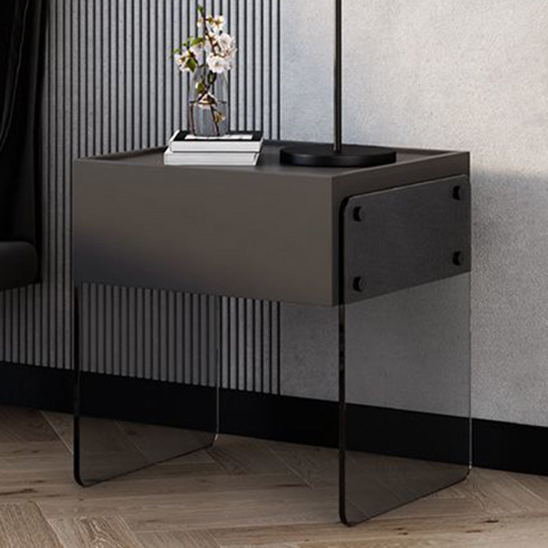 Minimalist Wood Plank Glass 1-Drawer Nightstand