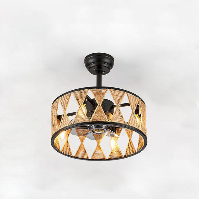 Industrial Round Twisted Rope Iron 4-Light Fan Light