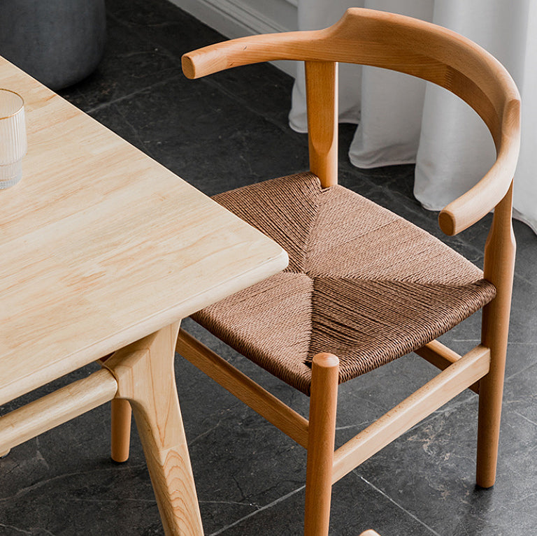 Nordic Wood Rope Dining Armchair — Original Wood Color Frame + Beige Rope