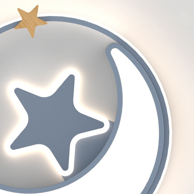 Star Moon Round LED Kids Flush Mount Light