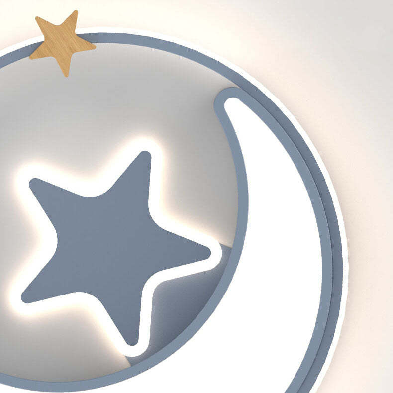 Star Moon Round LED Kids Flush Mount Light